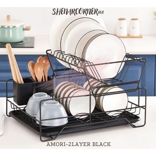 SHENAR RAK PIRING SUSUN 2 LAYER TEMPAT GARPU SENDOK / RAK PERALATAN DAPUR PIRING RAK MINIMALIS SERBAGUNA - AMORI TOKYO DISH DRAINER, SHENARCORNER168