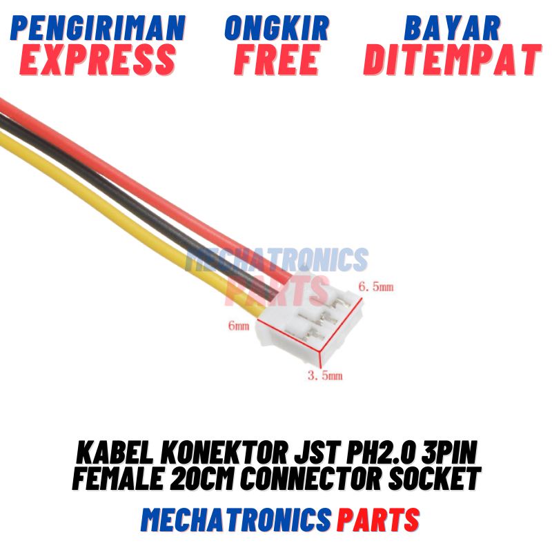 Kabel Konektor JST PH2.0 3Pin Female Kabel 20cm 3P PH 2.0mm PH2 Connector Socket
