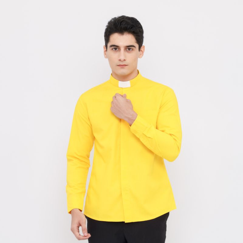 Pendeta - Kemeja Collar Kuning Polos - Cotton Tropical - Jos Miracle Bandung - Miracle - JMB