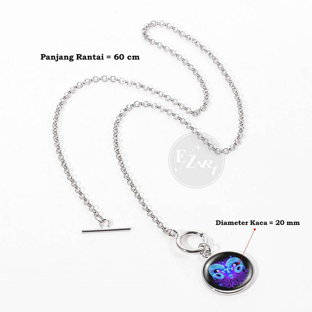 KALUNG ZODIAK TOGGLE CLASP 12 ZODIAC HOROSCOPE LIONTIN KACA TALI RANTAI NEON BIRU