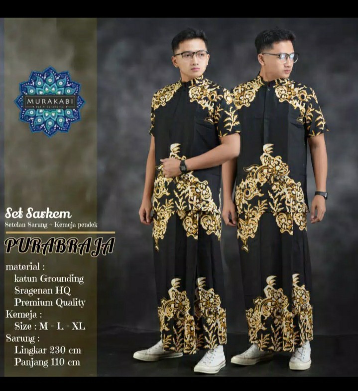 Purabraja Set Sarkem Sarung+kemeja Batik Pendek Bahan Katun Grounding Sragenan Original Murakabi