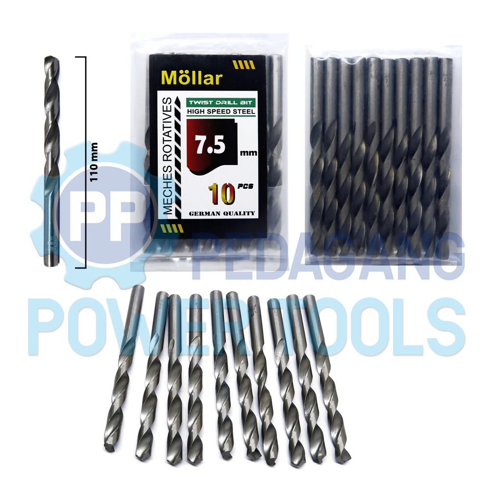 MOLLAR 1 SET 10 PCS MATA BOR BESI 7.5 MM MATABOR KAYU HSS DRILL BITS