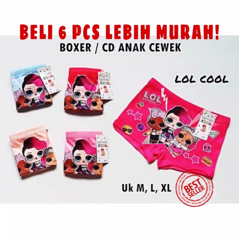 6 PCS CD KANCUT CELANA DALAM BOXER ANAK PEREMPUAN CEWEK LOL BAHAN ADEM MURAH LUSINAN