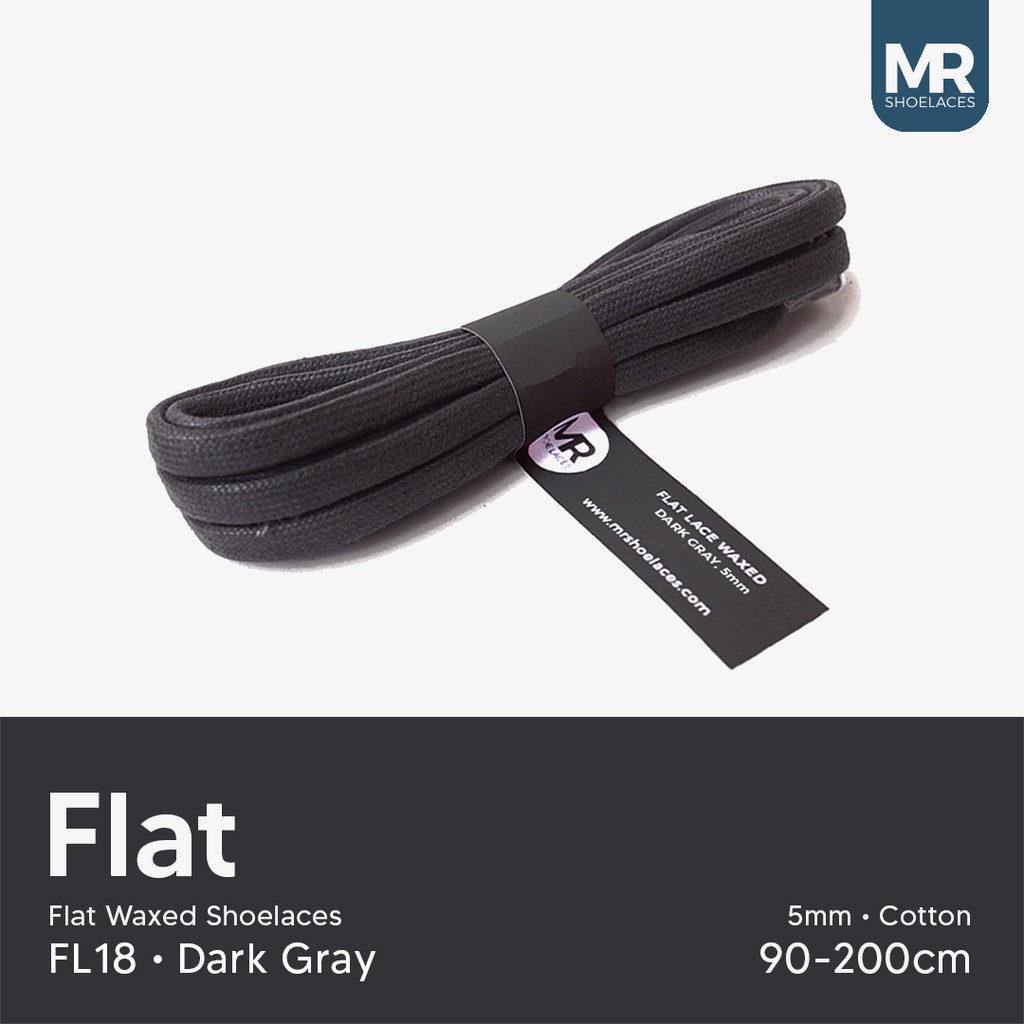 MR Shoelaces FL18 Dark Gray (Abu Tua) Tali Sepatu Lilin 5mm Gepeng Flat Pipih (Waxed Laces) 90cm 100cm 120cm 150cm 180cm 200cm (Waxed Laces) - Premium Shoelace