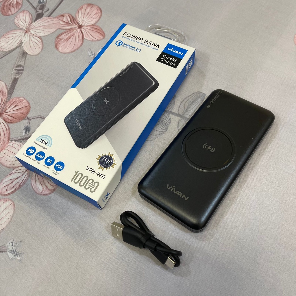 MINIGO~VIVAN VPB-W11 Wireless Powerbank 10000 mAh 22.5W Fast Charging QC With Cable Type-C 5A VIVAN Power Bank Wireless Fastcharging 10000mAh VPB-W11 GARANSI 1 TAHUN