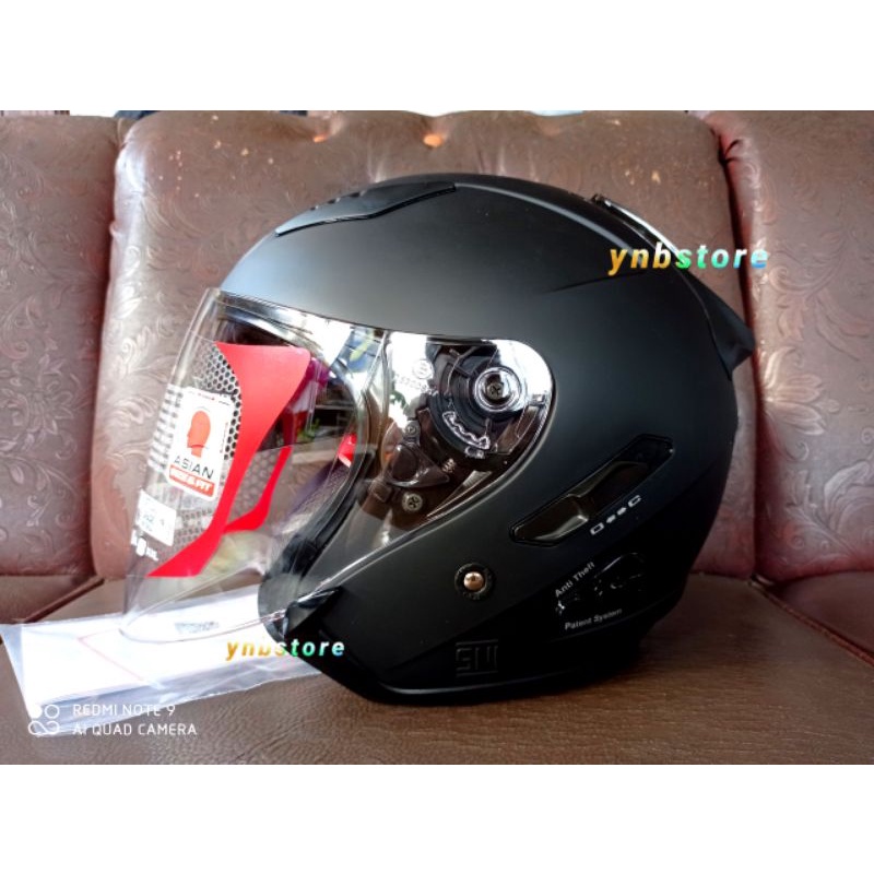 Helm KYT Galaxy Flat R Solid Motif Double Visor Original | KYT Half Face Galaxy Flat R Polos Black Hitam Doff Metalik Fire Red Merah Maroon Ferrari White Putih Gorila Grey Gunmetal Abu Aqua Blue Motif 4 5 Mimetic Neon Matrix Red Blue Yellow galaxy Slide-3