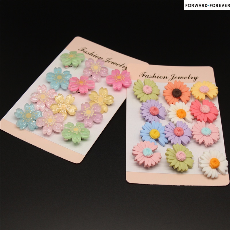 12pcs Bros Pin Kombinasi Bunga Daisy Cherry Blossom Bahan Plastik M70069