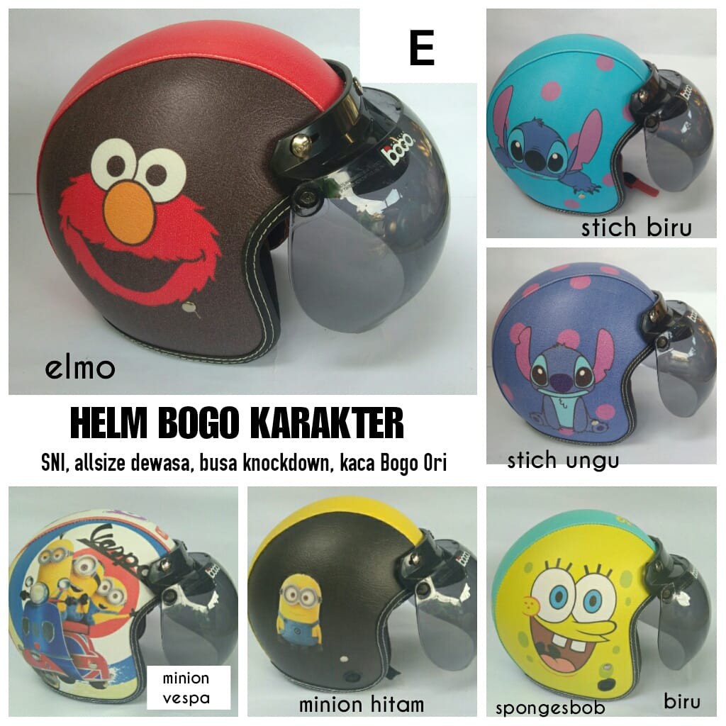 Helm Bogo Karakter Hello Kitty Doraemon Bulat Domo Monyet