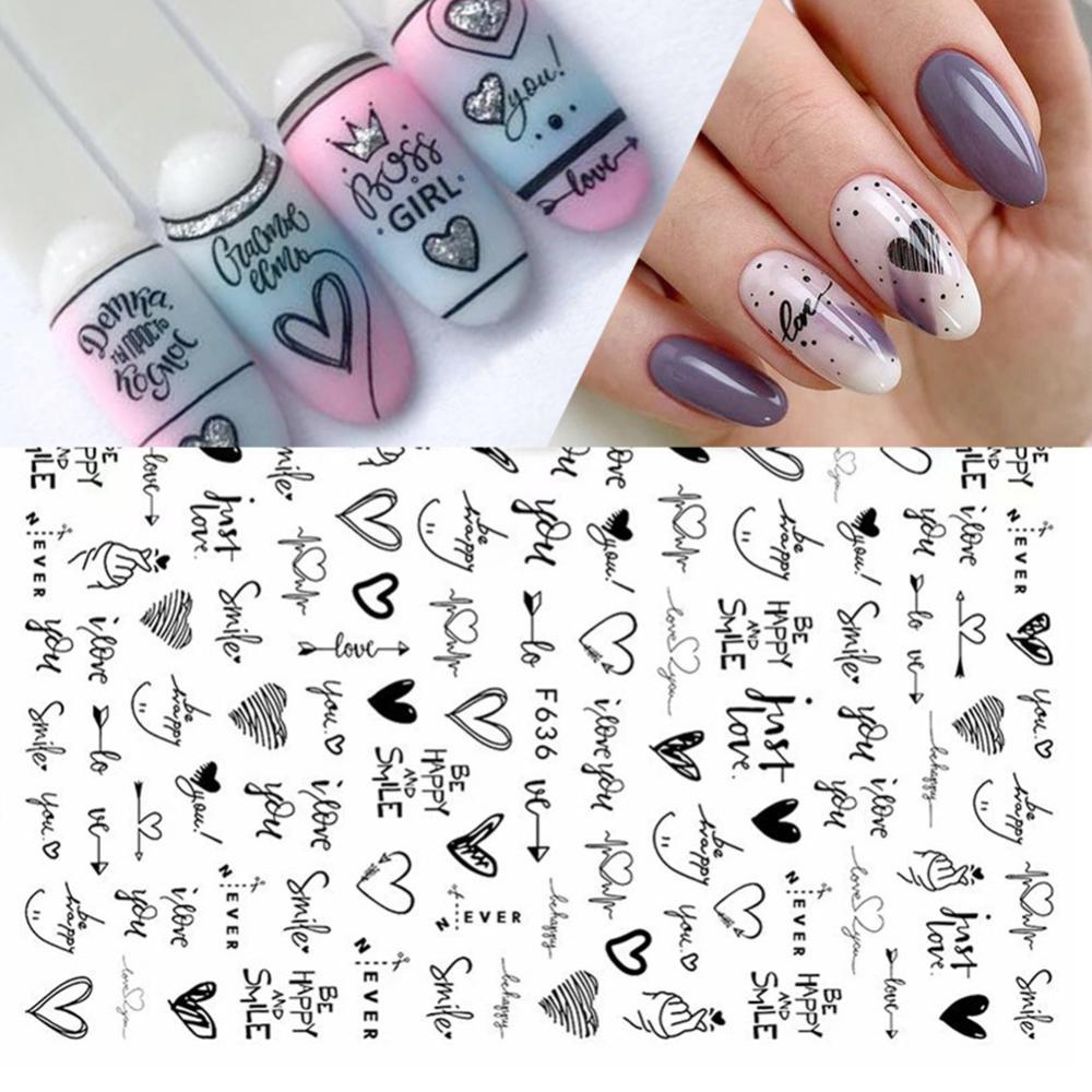 Timekey Stiker Kuku 3D Motif Hati / Huruf Untuk Dekorasi Nail Art / Manicure A6K7