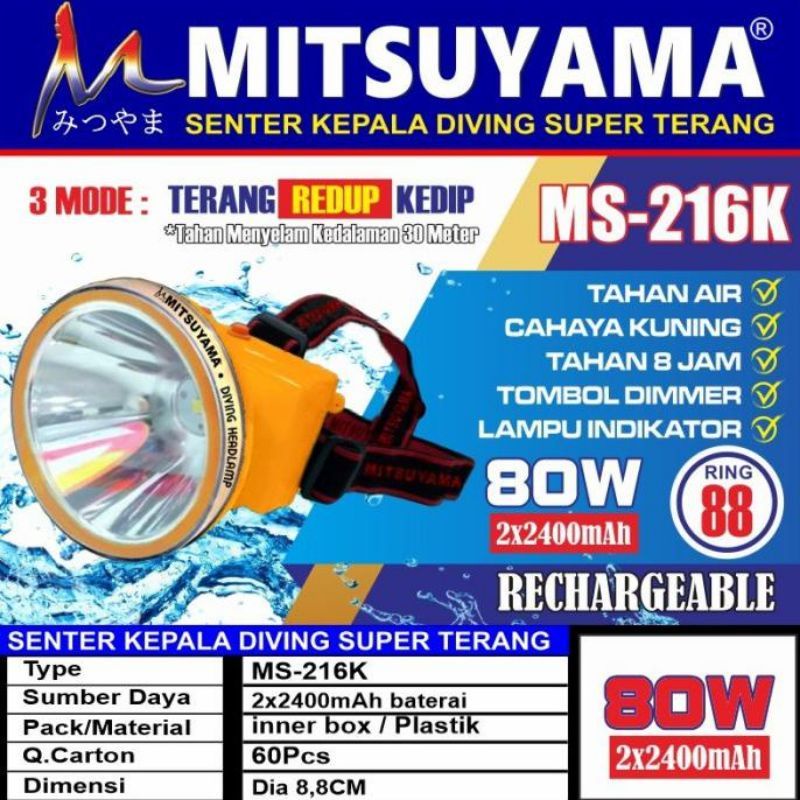 Senter Kepala Diving Ms-216P Super Terang Cahaya Kuning 80W // Original Mitsuyama