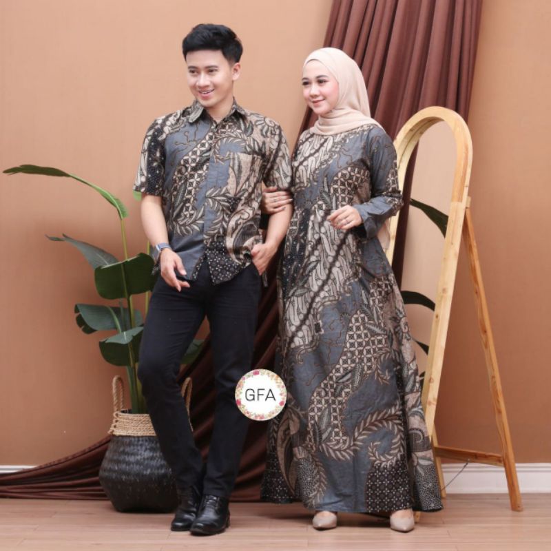 baju couple gamis batik busui - gamis jumbo