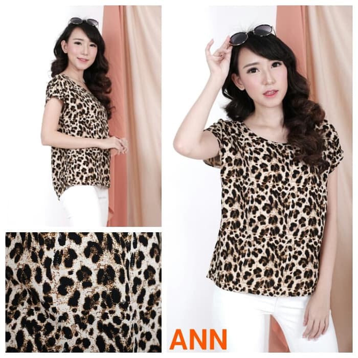 Atasan promo wanita / cewe Baju Branded BomFash- Blouse Ann Leo Print-   Leopard untuk kerja pesta k