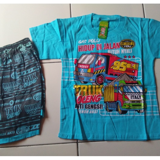 SETELAN KAOS ANAK TRUK OLENG LENGAN PENDEK KATUN TEBAL UNTUK USIA 1-12TH