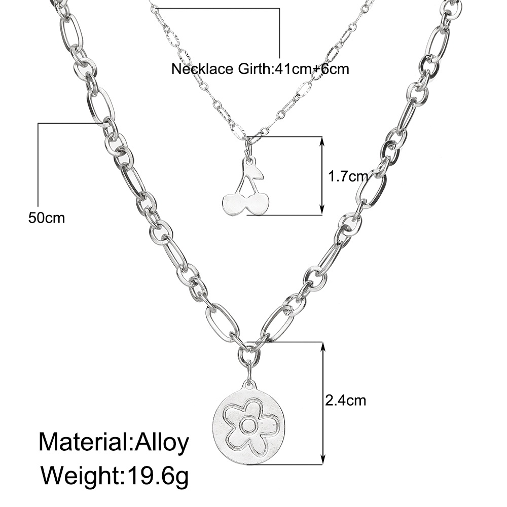 AY(CN) Kalung Rantai Choker Multilayer Liontin Bunga Cherry Warna Silver Gaya Korea Untuk Wanita