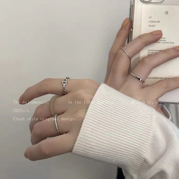 IFYOU 5pcs / Set Cincin Riak Warna Silver Gaya Korea Untuk Wanita