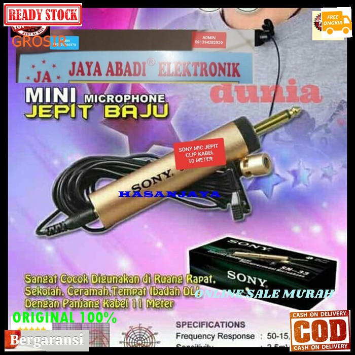 G113  Sony Mic Jepit mik Kancing kabel 8 meter microphone klip on kerah baju mikrophone Clip Condensor sensitif peka aux mikrophone mik karaoke sound system audio youtuber cable G113   Bisa DIPAKAI SEGALA JENIS AUDIO SOUND  PEKA SENSITIF  PAKAI BATERAI AA