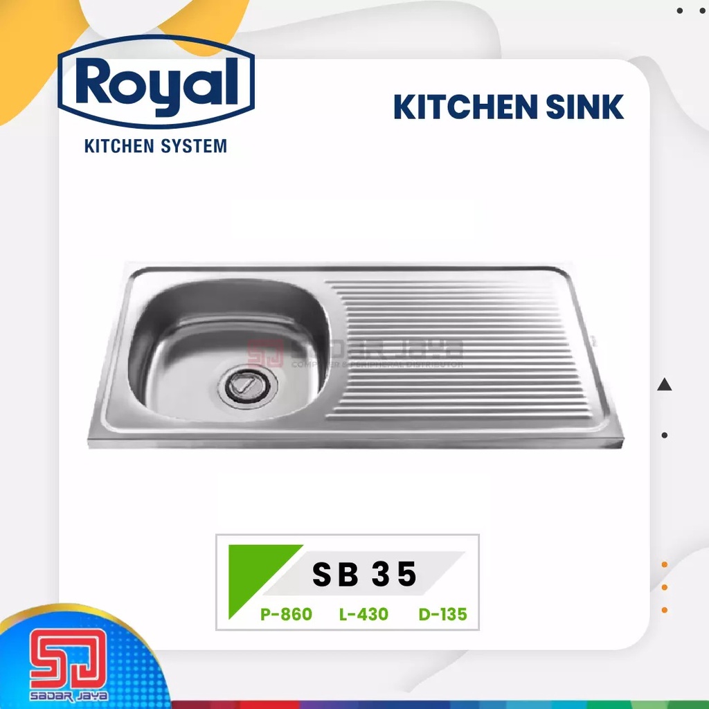 Royal Kitchen Sink SB 35 Wastafel Dapur Bak Cuci Piring 1 Bowl Sayap Pengering Stainless Steel SB35