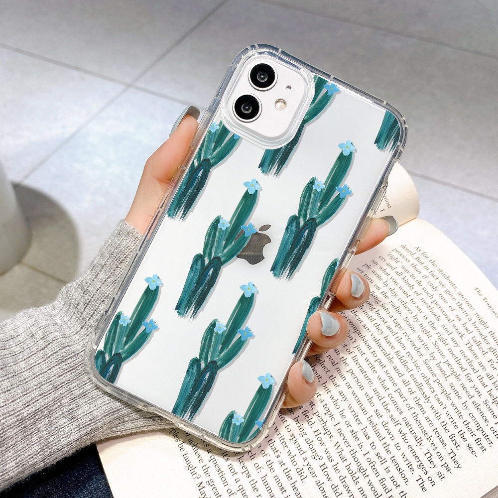 Clear Liquid Silicone Casing iPhone12 Pro Max iPhone 11 Pro Max X Xs Max 6 6s 7Plus 8Plus 12Mini Cactus series Transparent Soft Phone Case