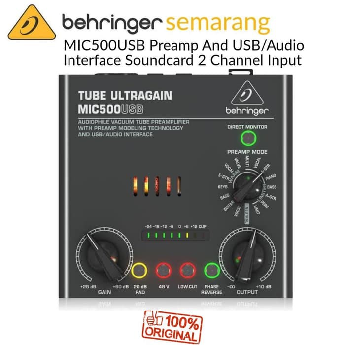 Behringer MIC500USB - MIC500 USB Tube Microphone PreAmplifier - USB Audio Interface Soundcard