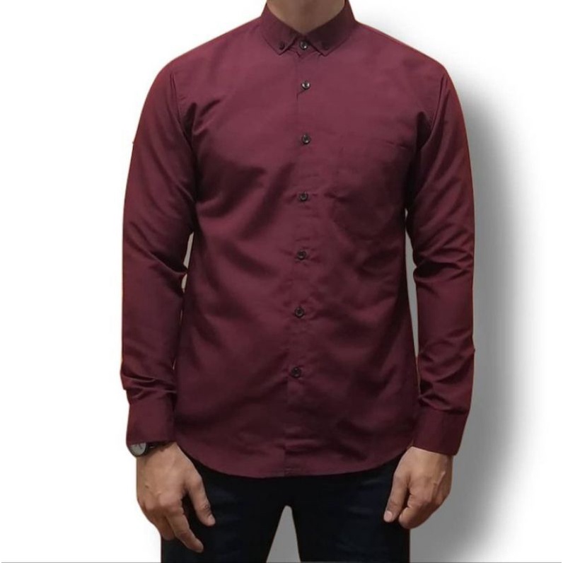 HDR.CO Kemeja pria Polos Lengan Panjang Basic Kasual hem cowok baju kerja kantor