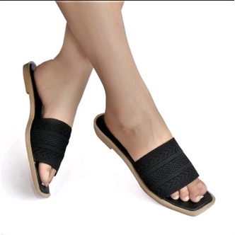 SANDAL FLAT WANITA SELOP KARET  BAHAN RAJUT PREMIUM FASHION WANITA SENDAL SLOP PEREMPUAN FM-01