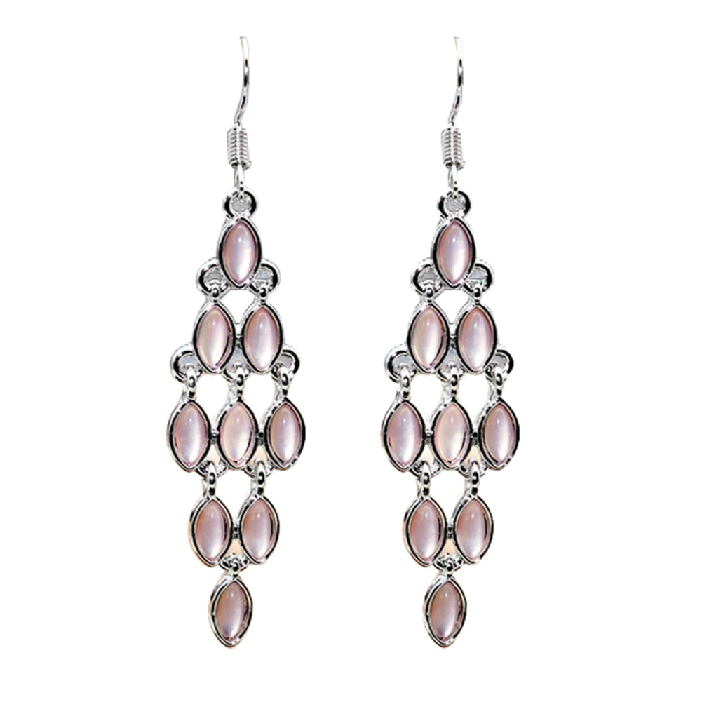 Hu Hu Hu Hu Hu Alat Bantu Pasang Kacamata♡ Anting Kait Gantung Panjang Wanita Desain Batu Moonstone Cat Eye Imitasi Untuk Pesta