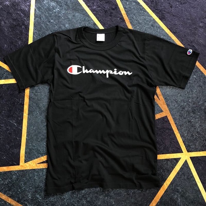 T Shirt Champion  Men Heritage Script Logo Tee Black 