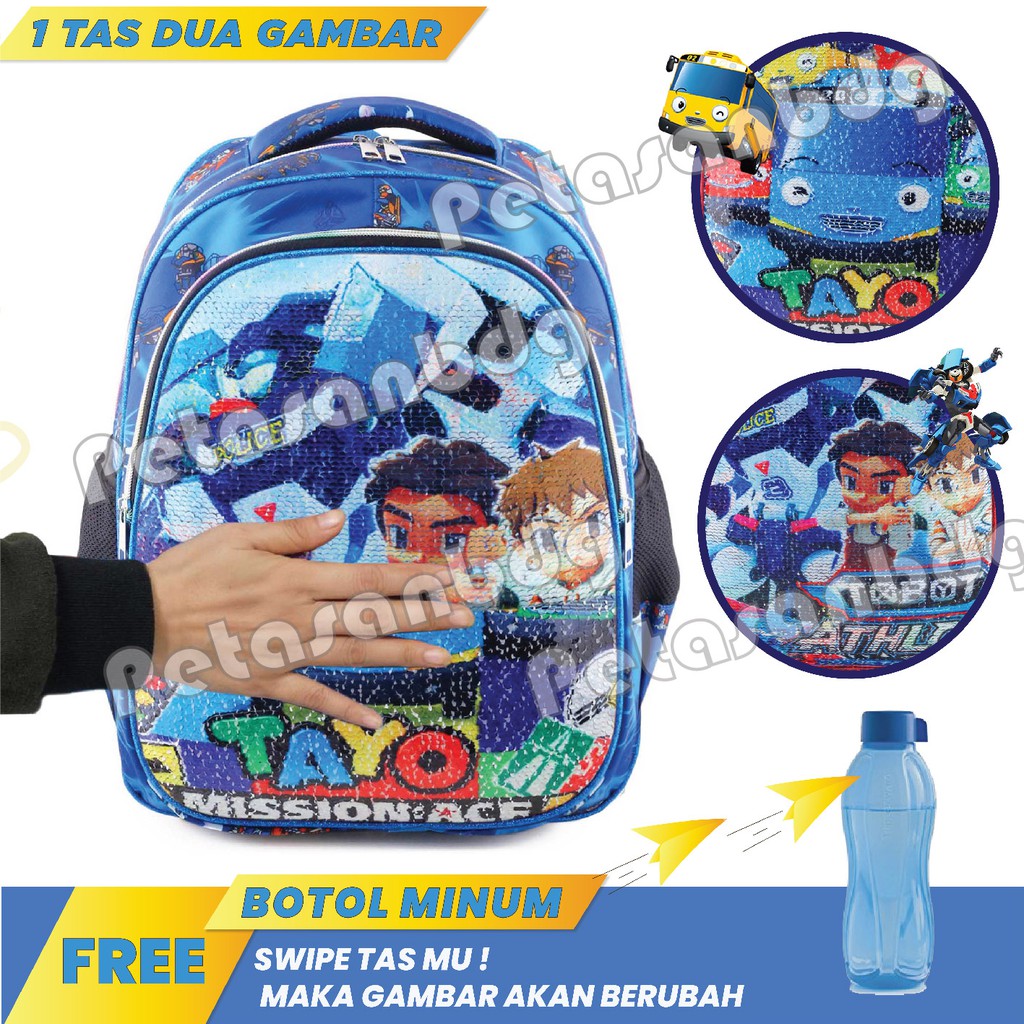 PTS - Ransel Sekolah Anak Karakter Tobot &amp; Tayoe - Mission Ice - Ransel Model Usap/Swipe Boys + FREE BOT