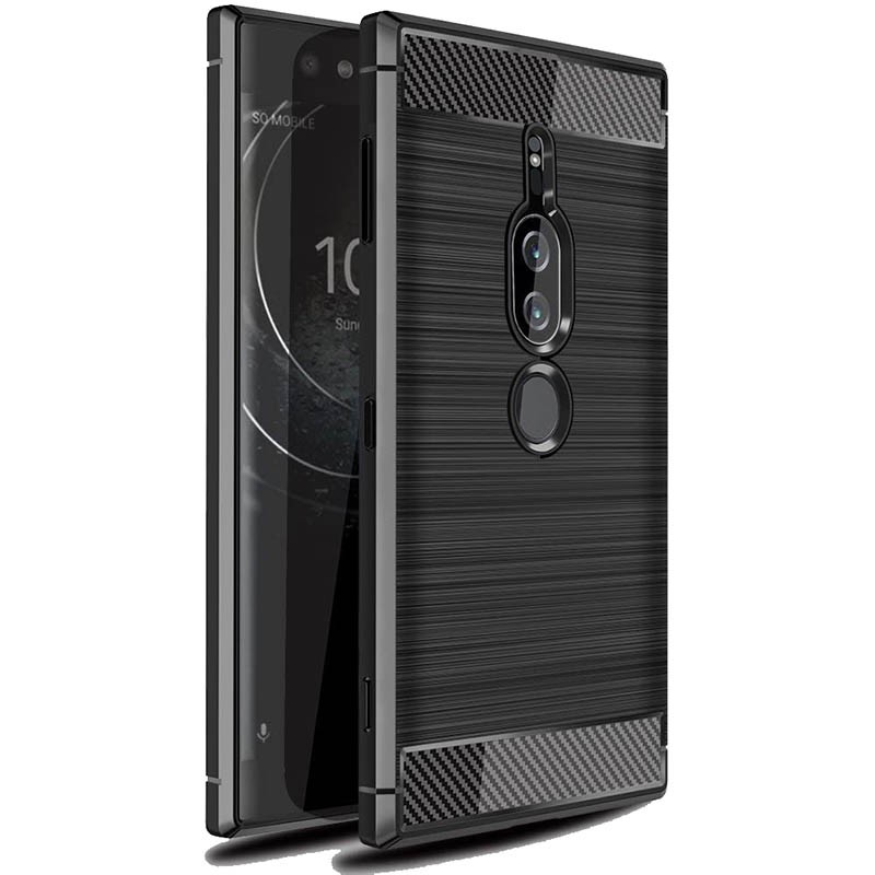 Armor Carbon TPU Case Sony Xperia XZ2 Premium - Casing Black Soft Cover Hitam Original Shock
