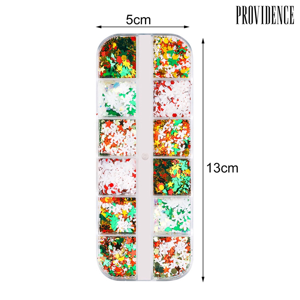 Providence 12 Sekat / Kotak Stiker Sequin Mini Tema Natal Untuk Dekorasi Nail Art / Manicure