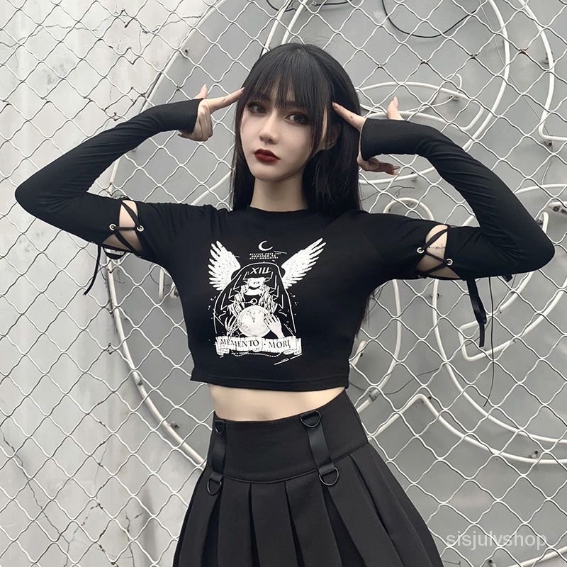 Awal musim gugur desain rasa niche awal musim gugur T-shirt wanita lengan dilepas lengan panjang gel