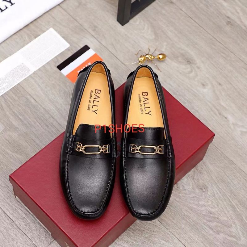 sepatu pria bally loafer mirror quality model slip on cowok hitam kulit asli leather shoes