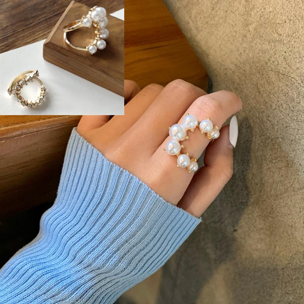 Lily Pearl Rings Adjustable Open Ring Perhiasan Pernikahan Multi Manik-Manik