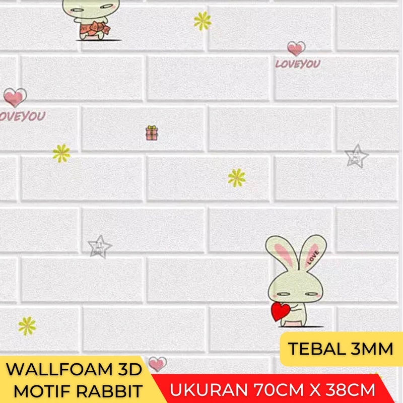 Wallpaper Stiker Dinding 3D Foam Batu Bata 70cm x 38cm-Bata Rabbit