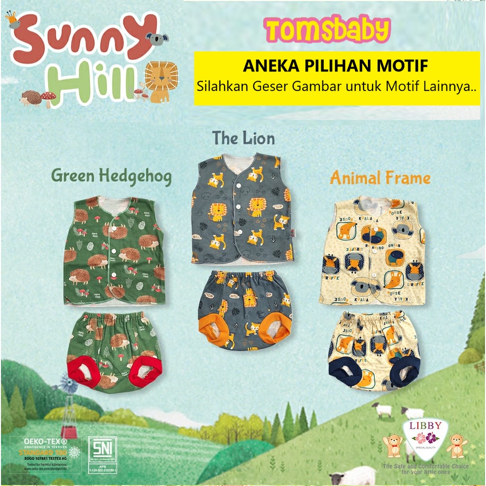 [TOMS] [ BUNDLE HEMAT 3stel] LIBBY (3stel) Baju Tangan Kutung + Celana Pop MOTIF Terbaru Grosir (0-3/3-6 Bln)