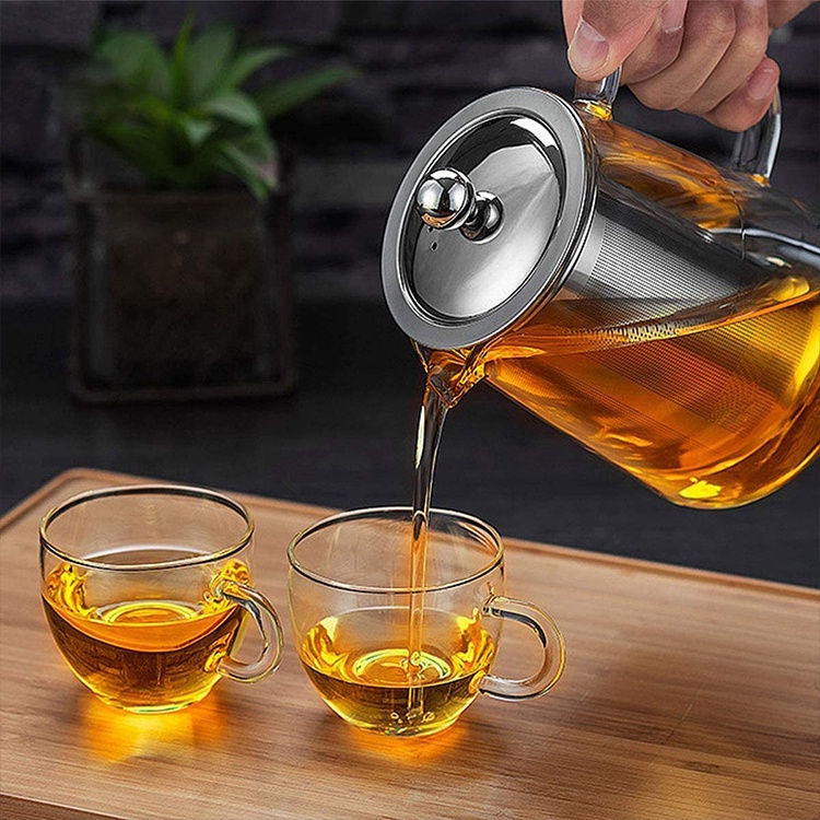 Teko Teh Dengan Saringan Teko Kaca Tahan Panas Teko Saringan Teh Teapot Pitcher Chinese Tea Saringan Stainles 450ml-1300ml