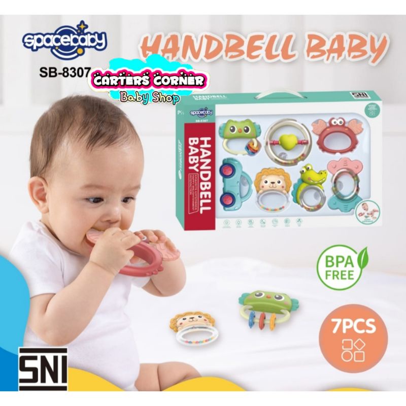 SPACE BABY HANDBELL MAINAN TEETHER BAYI GELANG BPA FREE DENGAN RATTLE SB 8307 (ISI 7 PCS) / HAND BELL SPACEBABY SB 8305 (ISI 5) / MAINAN GIGITAN BAYI DENGAN BUNYI BABY HAND RATTLE HAND BELL SB 8306