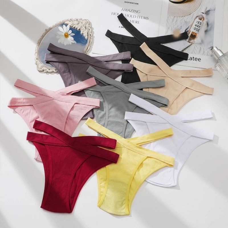 FINETOO FT19 Sexy Celana Dalam Wanita Tali Silang High Waist Thong Women Cotton Panty Soft G-string