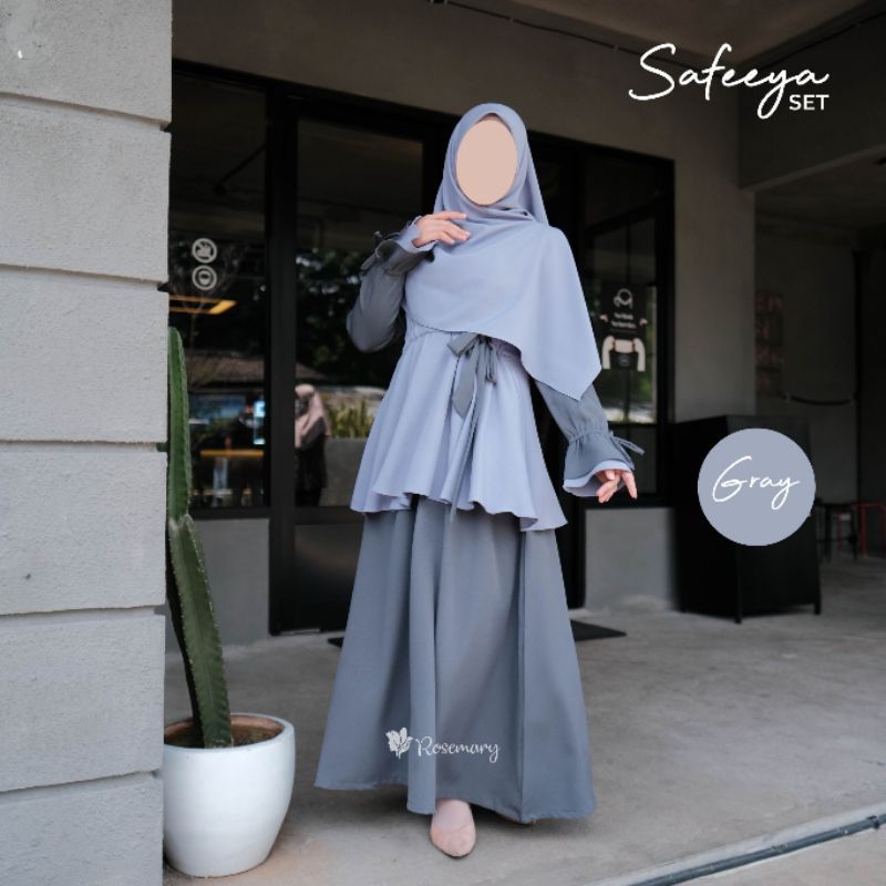 NEW ARRIVAL!! SAFEEYA SET By Rosemarybdg (Gamis+ Khimar) up-Gray