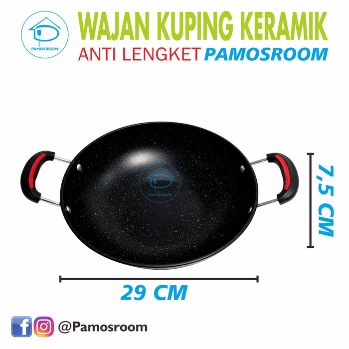 Pamosroom Kuali Wajan Penggorengan Kuping 29cm Keramik Anti Lengket Original