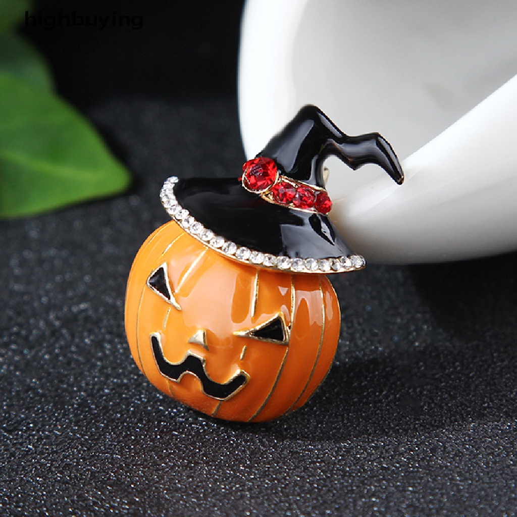 Hbid Bros Pin Enamel Desain Labu Halloween Hias Kristal Gaya Vintage Untuk Wanita