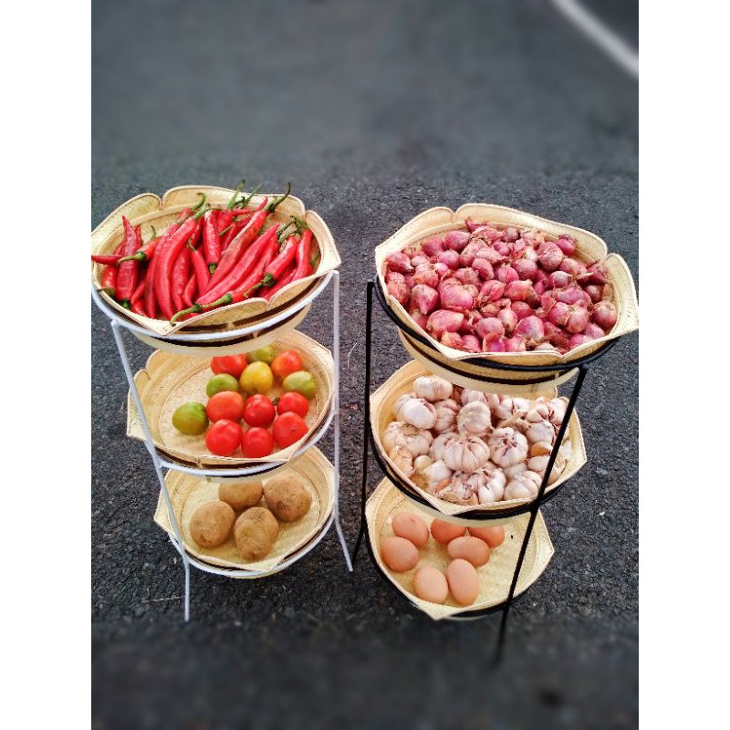 RAK BAWANG KERANJANG BUMBU KERANJANG BAWANG KERANJANG BAMBU SUSUN 3 KERANJANG SERBAGUNA MINIMALIS