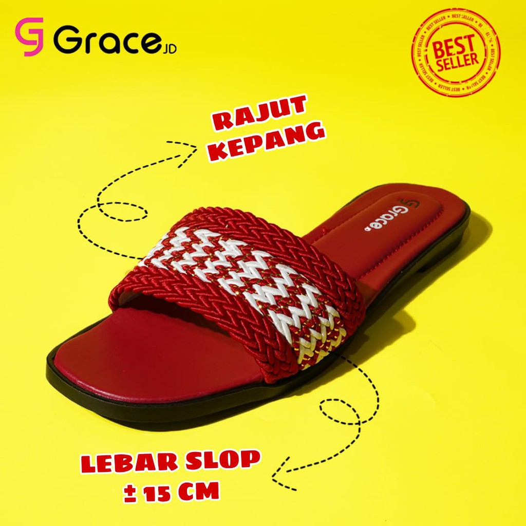 GRACE [ANGELA 01] Sandal Wanita Selop Kepang Teplek/ Sandal Selop Cewek Kepang/ Sandal Slop Kepang