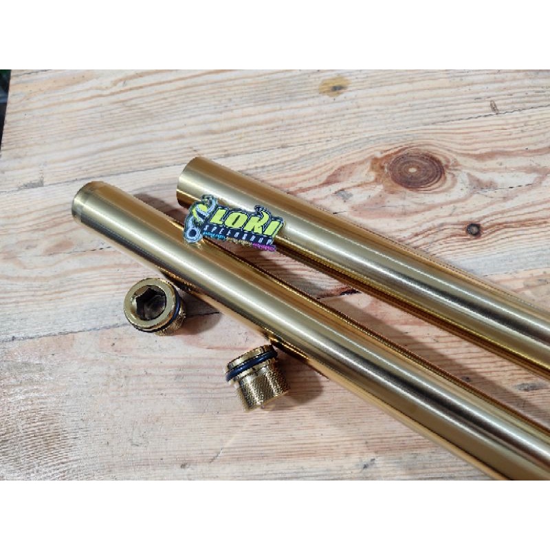 As Shock Skok Pipa Depan Ninja 150 R RR Vixion Scorpio Rxking 26 30 31 33 mm MP Tiger Blue Gold Rainbow VRD V1 CJDW-30mm gold+tutup