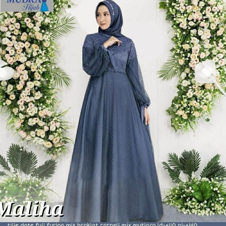 Special Price.. MALIHA MAXY DRESS LENGAN BALON ( FULL TILE DOT) BAJU PESTA MUSLIM TERSEDIA SIZE SUPE