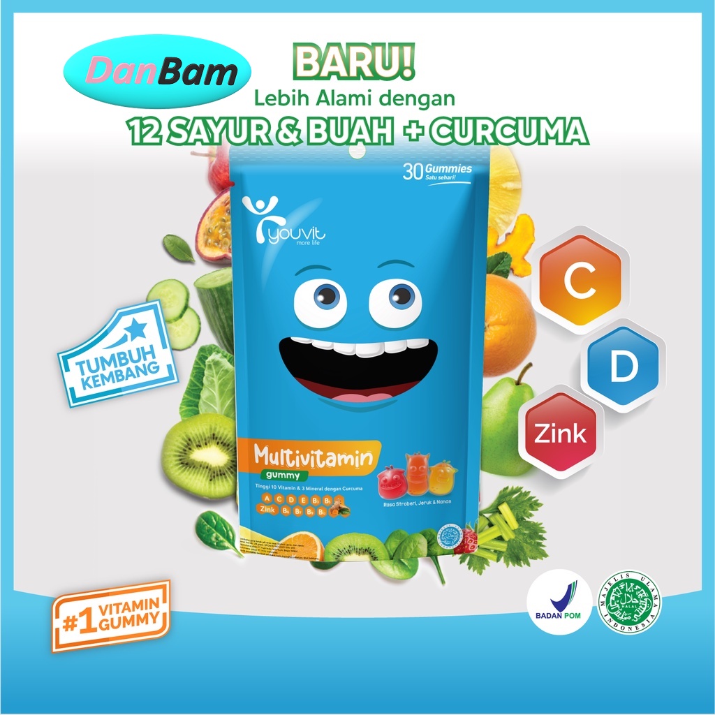 Youvit Multivitamin Gummy Anak 1 Pouch dengan Vitamin C, D, Zink, Sayur &amp; Buah