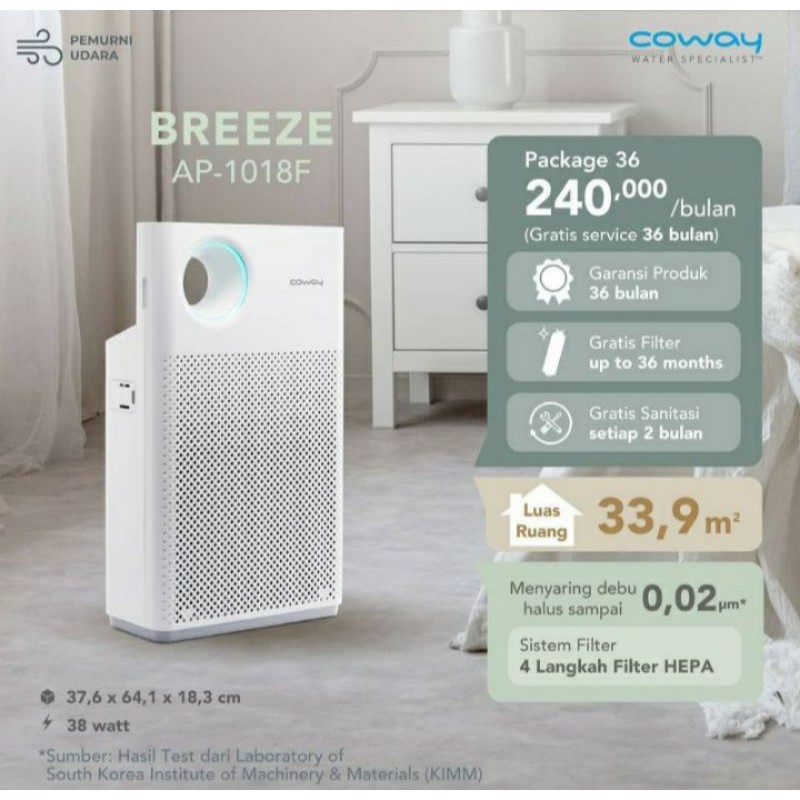AIR PURIFIER COWAY BREEZE AP-1018F/PEMURNI UDARA