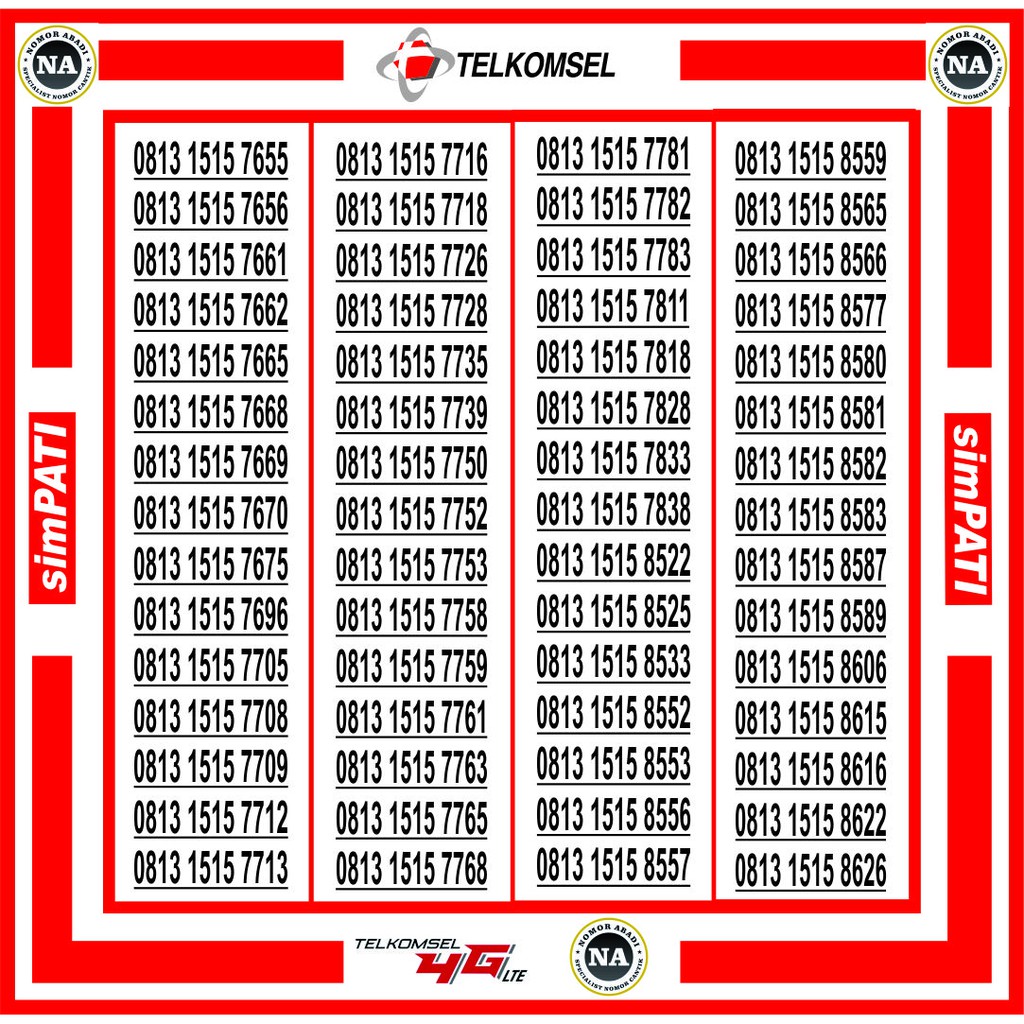 NOMOR CANTIK SIMPATI 4G 0813 1515 XXXX H70