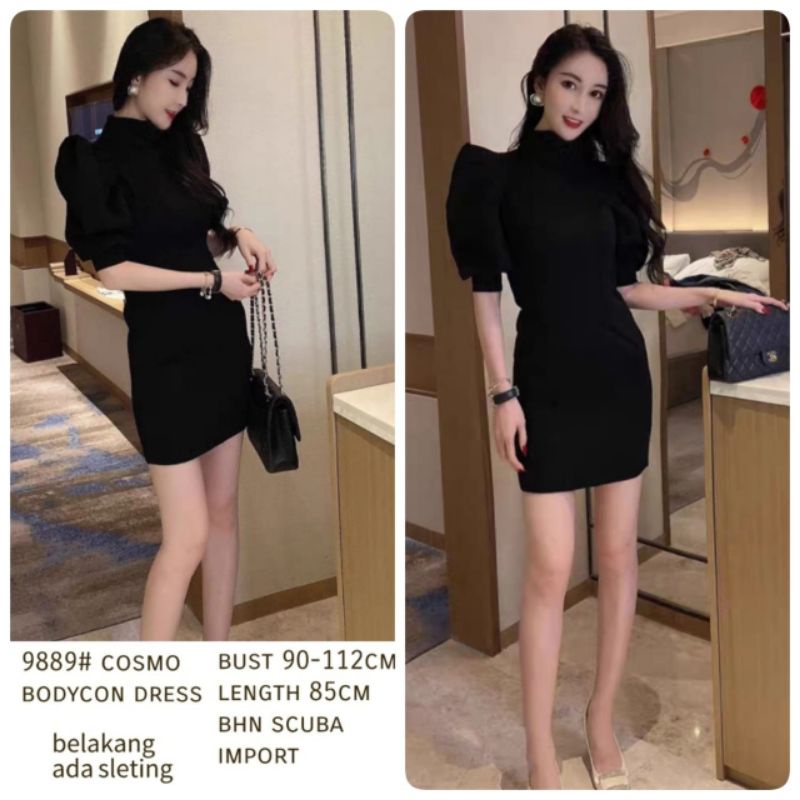 MDLV ~ 9889 Cosmo Bodycon Dress Women Puff Dress Premium Dress Import Scuba Dress Korea Dress Bodycon Best Seller Fashion Import