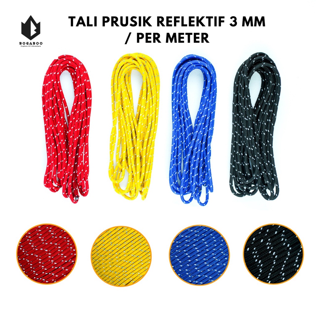 (COD AJA) TALi PERUSIK REFLEKTIF 3 MM - tali prusik reflective - tali perusik nyala - tali tenda outdoor REFLEKTIP 1 METER